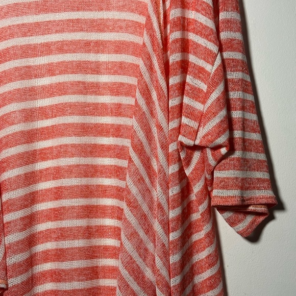 LuLaRoe Coral White Stripe Open Knit Dolman Sleeve Long Duster Cardigan NWOT M‎ - Picture 4 of 15